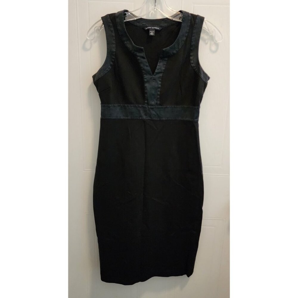Banana Republic Sleeveless V Neck Stretch Sheath Dress‎ Silk Trim Black Size 4